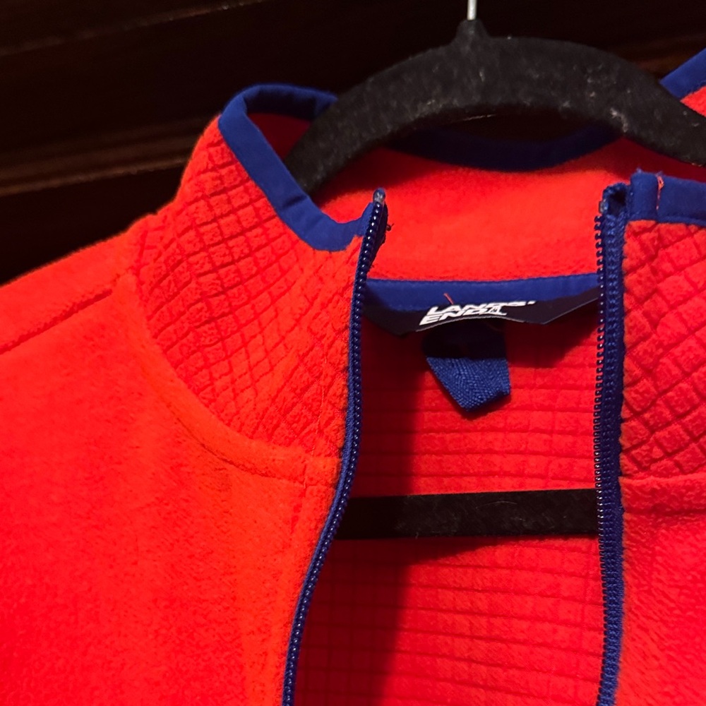 Lands' End Bright Red/Orange Fleece Jacket with Blue Trim - Picture 6 of 9